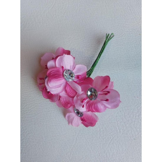 Букетики со стразой на веточке (6 шт) цв. розовый, цена за пучок